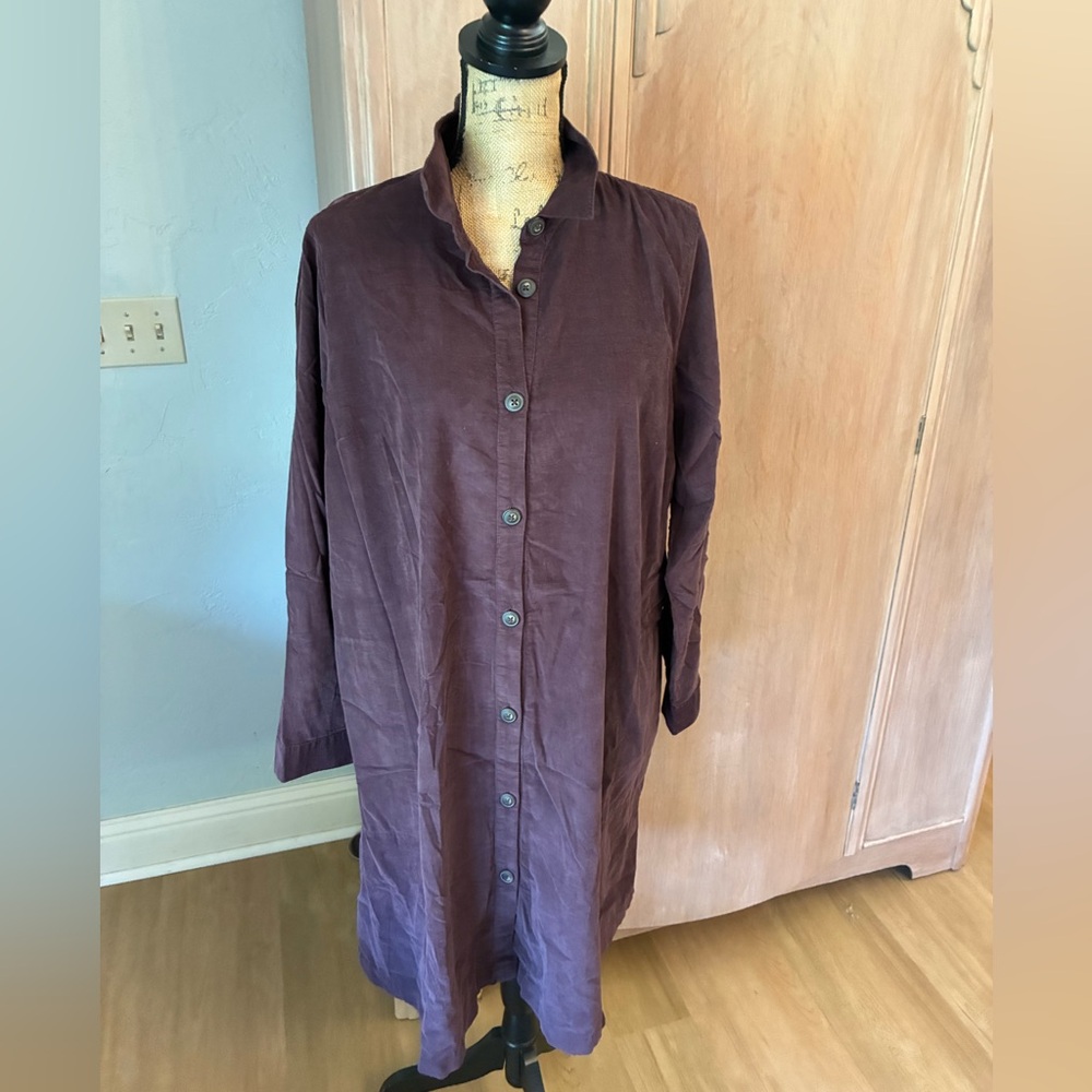 NWT J. Jill wine Luxe Soft Fine Wale Corduroy Dress Shirtdress Size Large